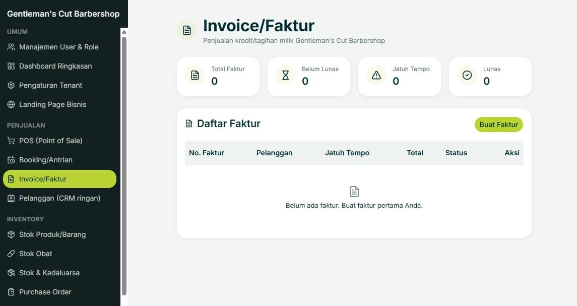 Halaman Invoice/Faktur Bisnis Tertata