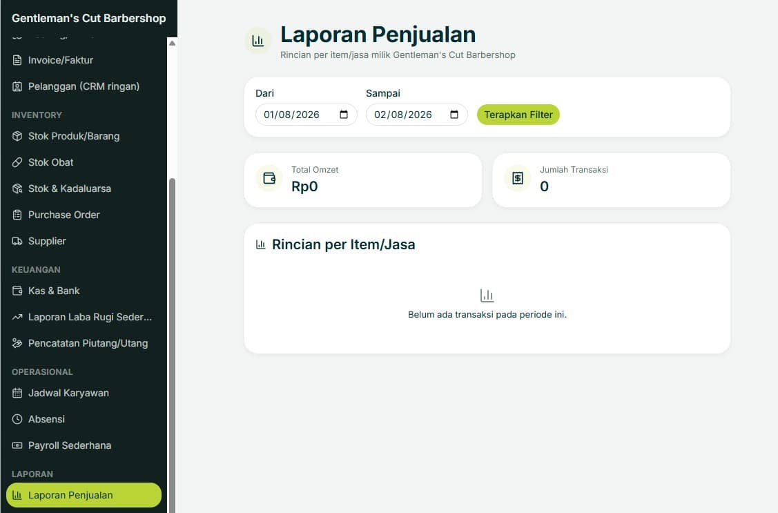 Halaman Laporan Penjualan Bisnis Tertata
