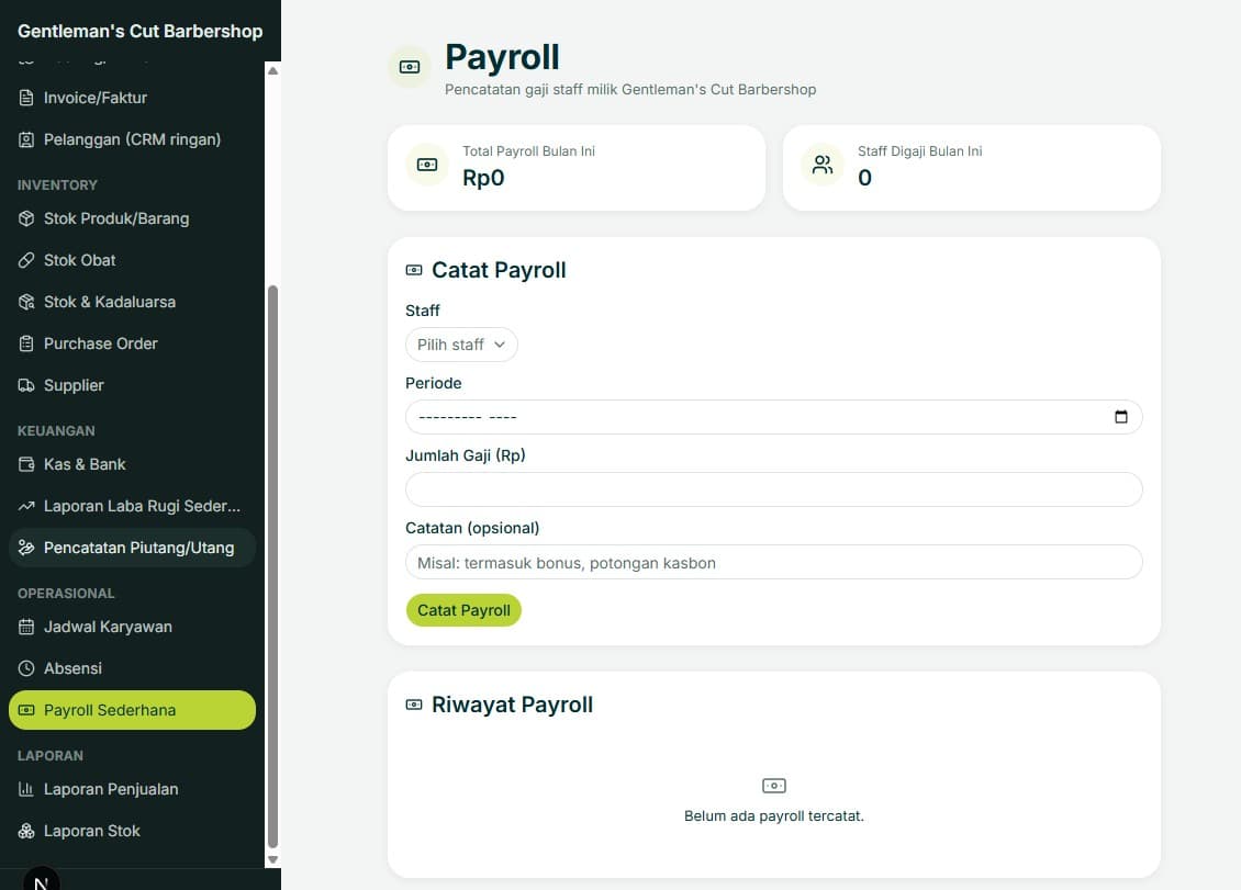 Halaman Payroll Bisnis Tertata