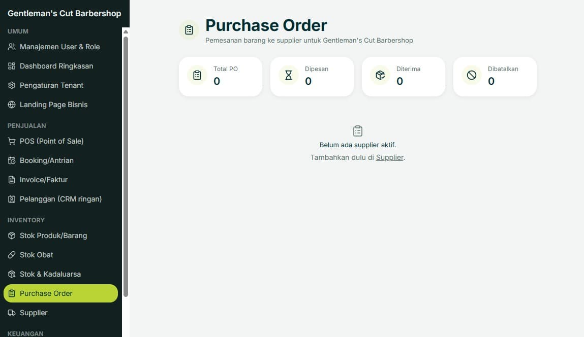Halaman Purchase Order Bisnis Tertata