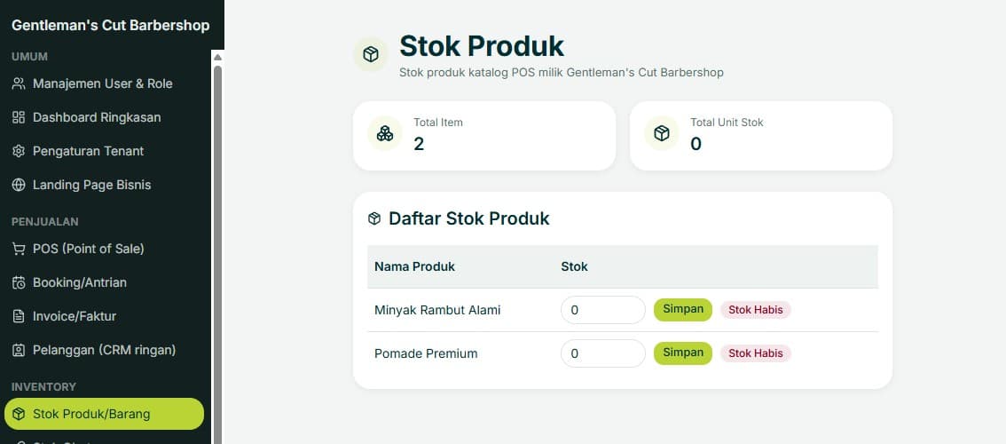 Halaman Stok Produk Bisnis Tertata