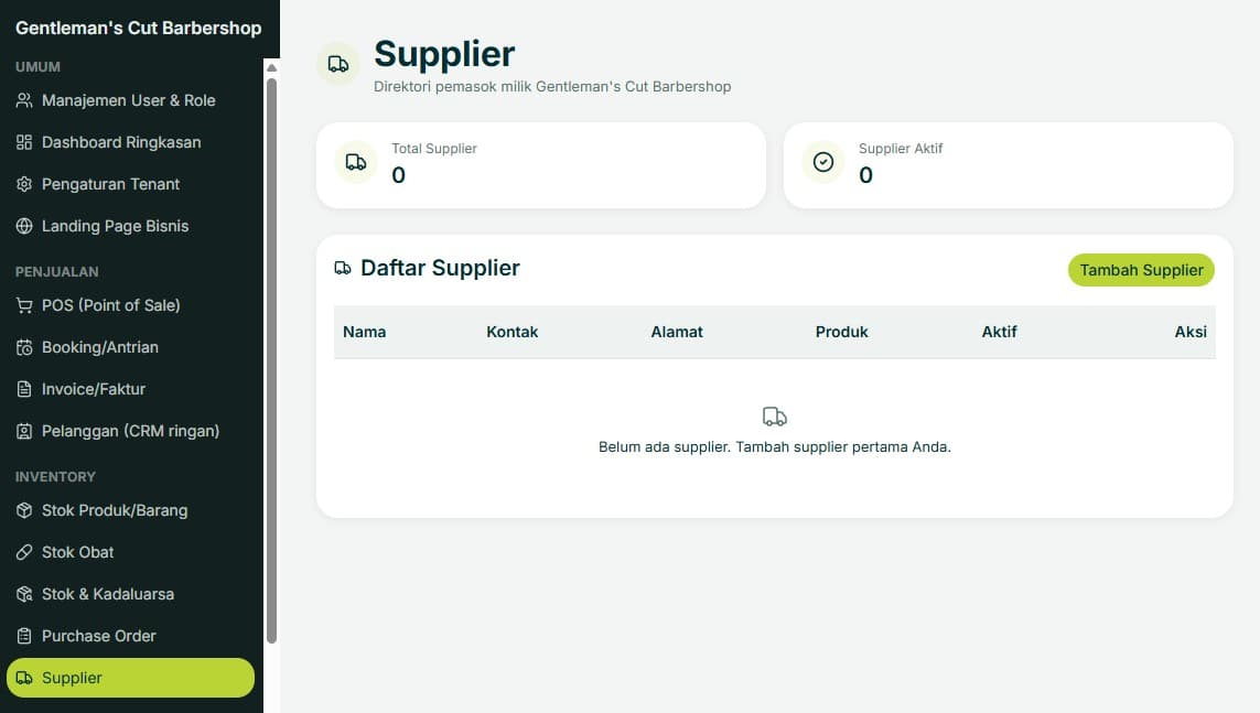 Halaman Supplier Bisnis Tertata